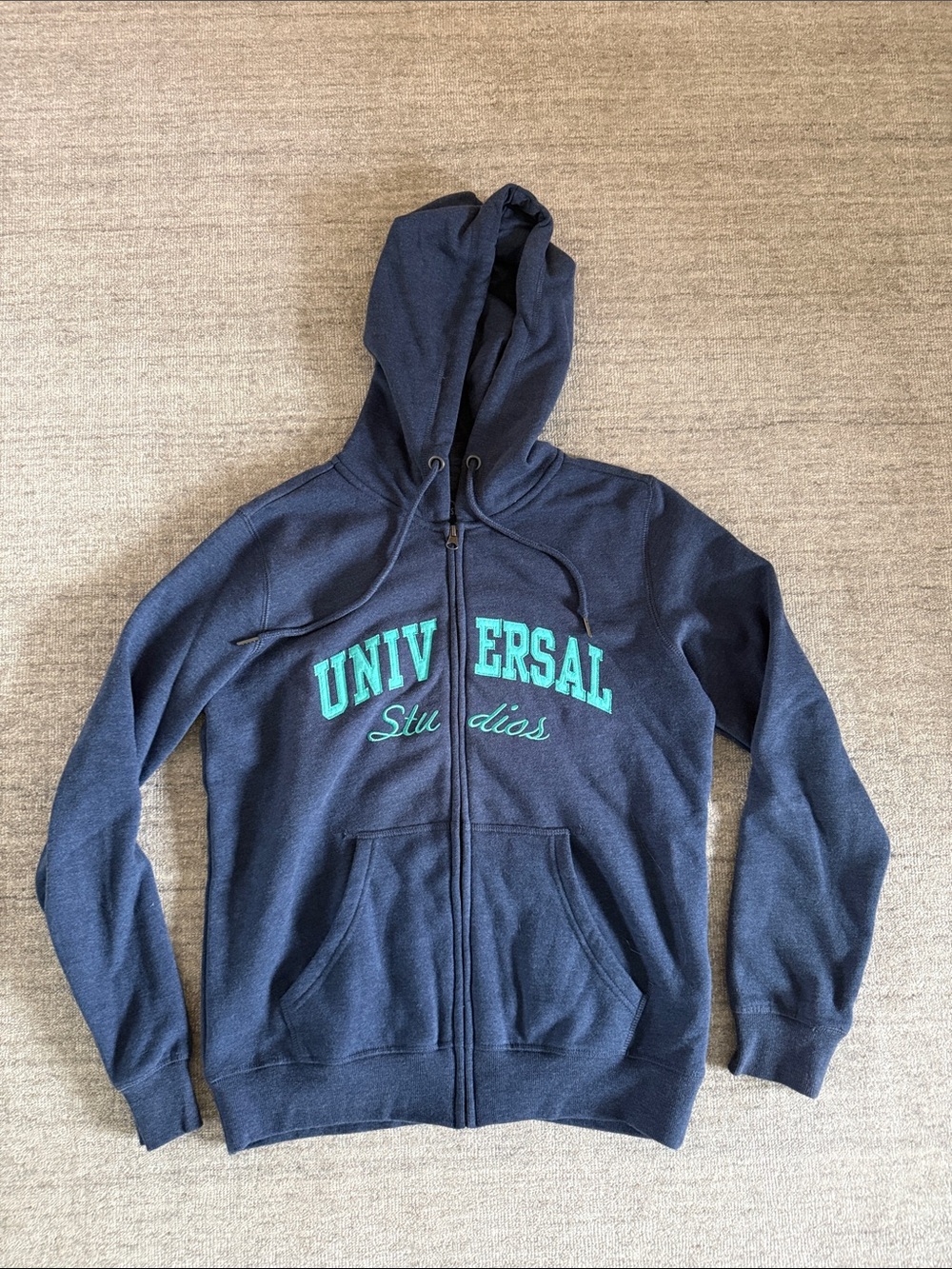 Universal Studios Navy Zip-Up Hoodie with Teal Lettering